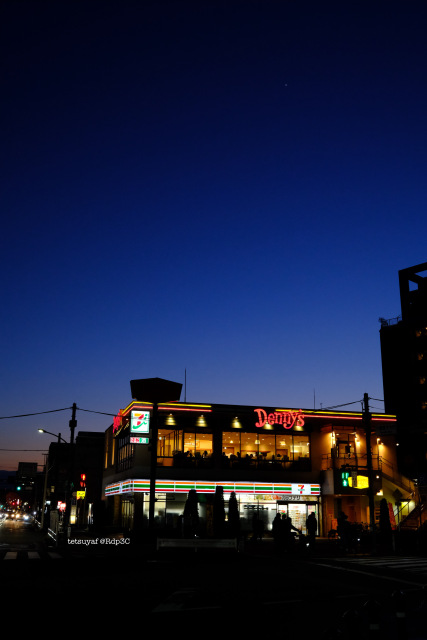 "Casual Dining Restaurant in the Evening, captured with FUJIFILM X100VI."