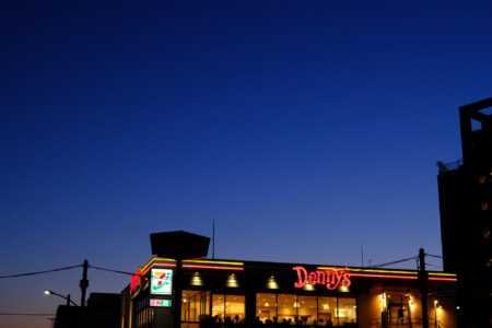 "Casual Dining Restaurant in the Evening, captured with FUJIFILM X100VI."